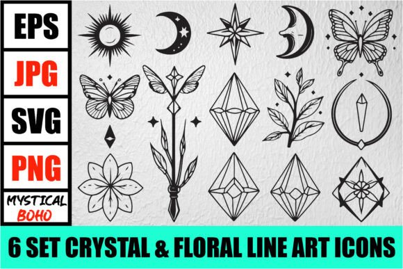 Download Mystical Boho Crystal Line Art Set - Mystical Collection